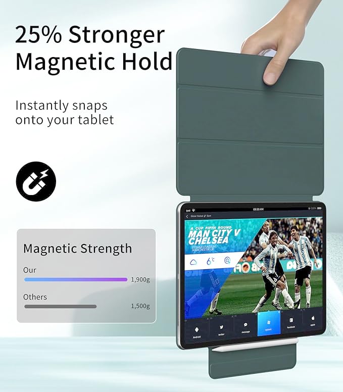 Magnetic Case for iPad Air 13 Inch M3/M2 (2025/2024) iPad Pro 12.9 inch 6th/5th Generation (2022/2021) | Auto Sleep/Wake | Pencil Pro &amp USB-C | Non-Slip PU Leather Protective CoverDark Green