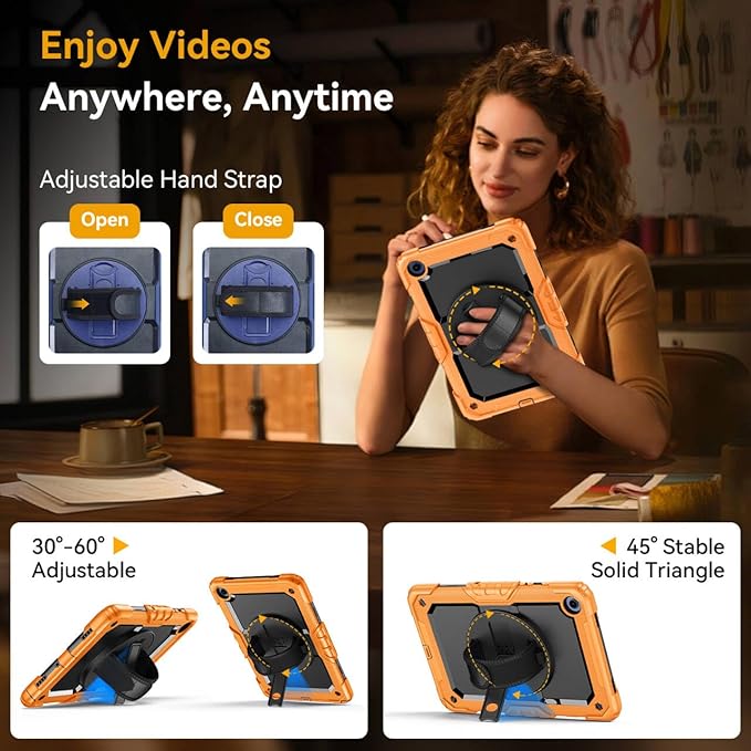 Case for Samsung Galaxy Tab A9+/A9 Plus 11 Inch 2023(SM-X210/X216/X218) Ubearkk Full-Body Drop Protection Case with Screen Protector 360° Rotating Stand and Hand/Shoulder Strap Orange