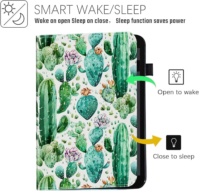 Case for Samsung Galaxy Tab S9 FE 5G 10.9 Inch/Tab S9 11 Inch 2023Wallet PU Leather Folio Cover Multi-Angle Stand with Auto Wake/SleepCute Cactus