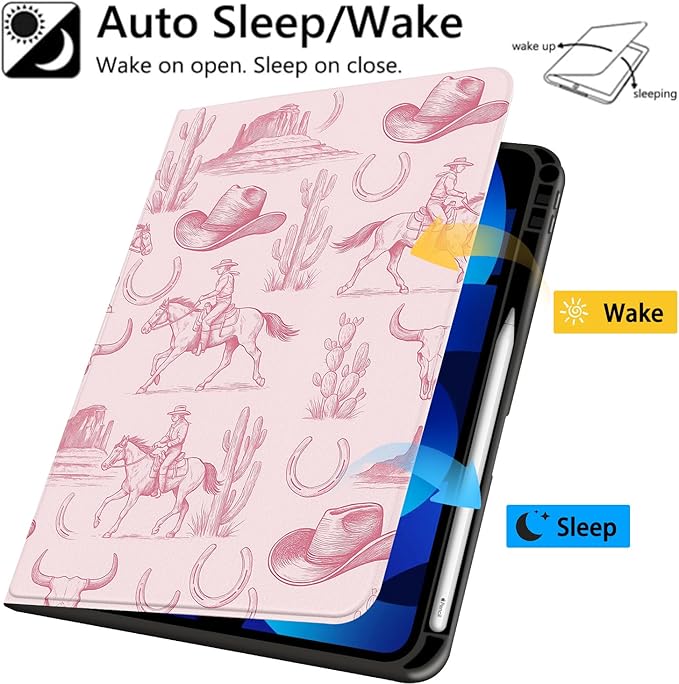Stylish Case for iPad Pro 13-inch(M4) 2024Pink Cowboy Textured Folio Case with Pencil Holder Multi-Angle View Adjustable Stand Auto Wake/Sleep(Model Number:A2925/A2926/A3007) for Women