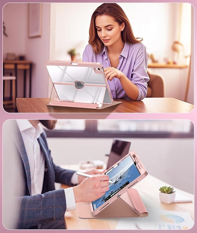 MoKo for iPad Air 13-Inch Case (M4/M3/M2) 2026/2025/2024 with Pencil Holder Heavy Duty 13 Inch iPad Air Case with Screen Protector Clear Back Lens Protector Multi-Angle Magnetic Stand Rose Gold