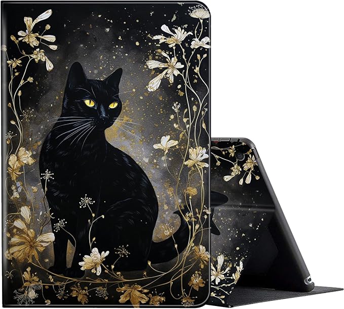 FUYOCWE for Fire Max 11 Tablet Case (13th Generation2023 Release)PU Leather Slim Adjustable Stand Smart Flip Cover for Amazon Kindle Fire Max 11 inch 13th Gen-Black Cat with Gold Floral