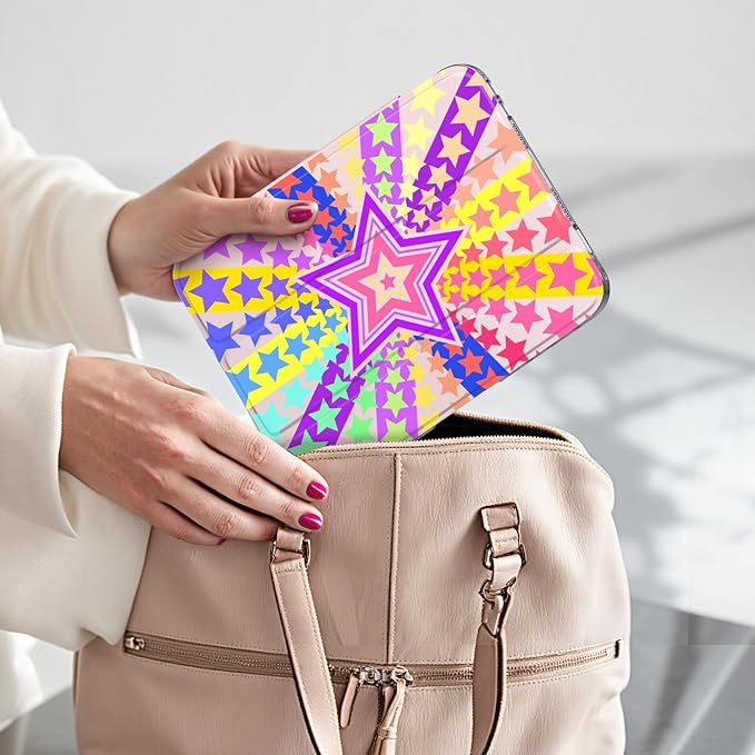Y2K Rainbow Starburst iPad mini Case for Girls – Colorful Five-Point Star Design with Pencil Holder Auto Wake/Sleep &amp DIY Stickers Retro Pop Art Protective Cover for iPad mini 6/7