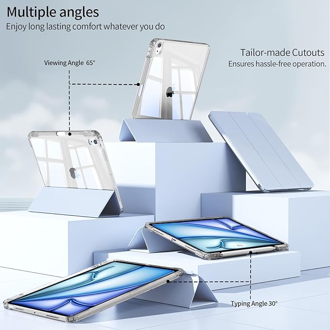 Case for iPad Air 11 inch M4/M3/M2 (2026/2025/2024) &amp iPad Air 5/4th Generation (2022/2020) 10.9 inch 2-in-1 Removable Hard PC Transparent Back with Pencil Holder Auto Sleep/Wake Sky Blue