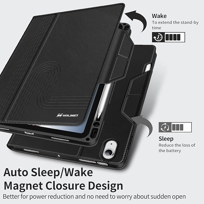H HOLIMET Case for iPad Air 11 M3 (2025)/ M2 (2024)/ iPad Air 4th &amp 5th Generation10.9 Inch 2022/2020 Soft Back Shockproof Protective Cover with Pencil Holder Vegan Leather Auto Sleep/Wake