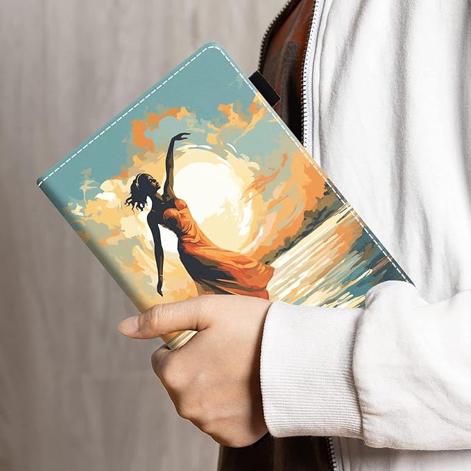 Case for All-New Amazon Kindle Fire HD 10 &amp 10 Plus Tablet 10.1 (13th/11th Generation 2023/2021 Release) - PU Leather Folio Case with Smart Auto Wake/Sleep Girl Dancing on The Beach