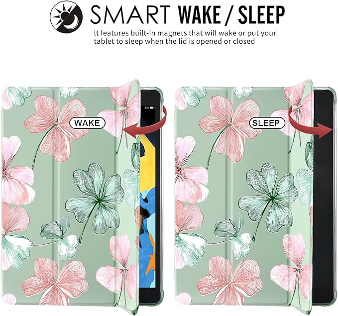 JOYLAND Flower Case for iPad 10th Generation Case 10.9 inch/iPad (A16) 11th Generation 11 Inch 2025 with Pencil Holder-Trifold Stand Protective Cover with Soft TPU BackGreen