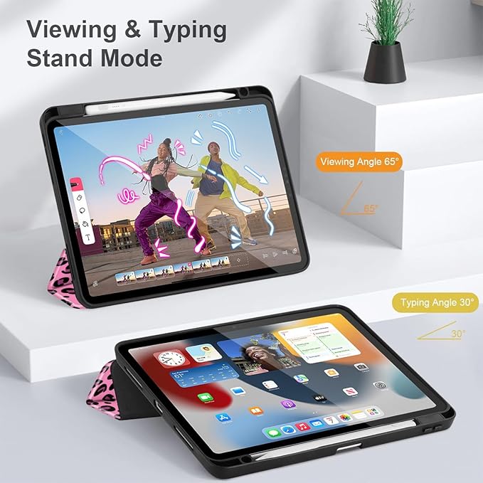 Mektron Case for M5/ M4 iPad Pro 11 inch 2025/2024 with Pencil Holder Compatible Models: A3357/A3358/A3359/A2836/A2837/A3006 Shockproof Cover Clear Shell Composition Book-Bows