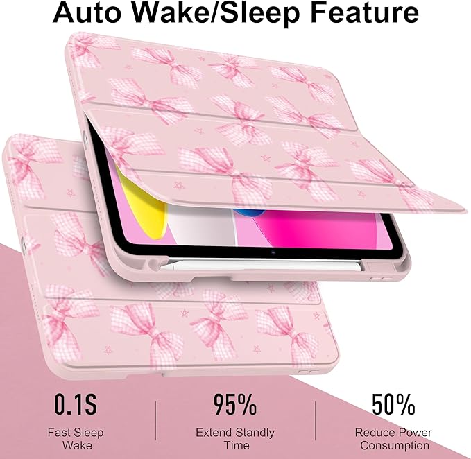 DONGKE Case for iPad (A16) 11th Generation 11 inch 2025 &amp iPad 10th Gen 10.9 inch 2022 [Built-in Pencil Holder] Clear Acrylic Back Trifold Stand Smart Cover Auto Sleep/Wake Gingham Bows