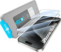 2 Pack HD Clear Screen Protector for iPhone 15 Pro 9H+ Tempered Glass Anti-Scratch Film Easy Installation Auto Alignment Dust Removal Military-Grade Protection Bubble-Free
