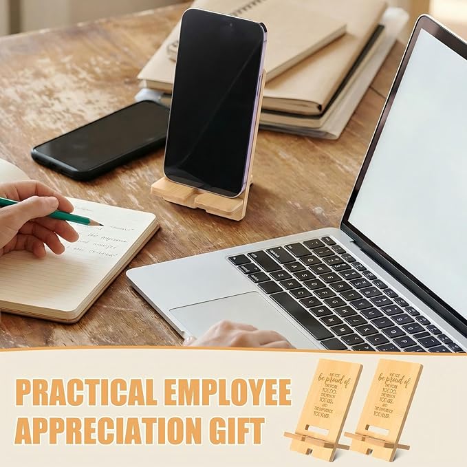 Novabright 36 Sets Employee Appreciation Gifts Bulk Bamboo Wooden Phone Stand for Desk with Greeting Cards Organza Bags Thank You Gifts for Coworkers Nurse Teacher Staff Office
