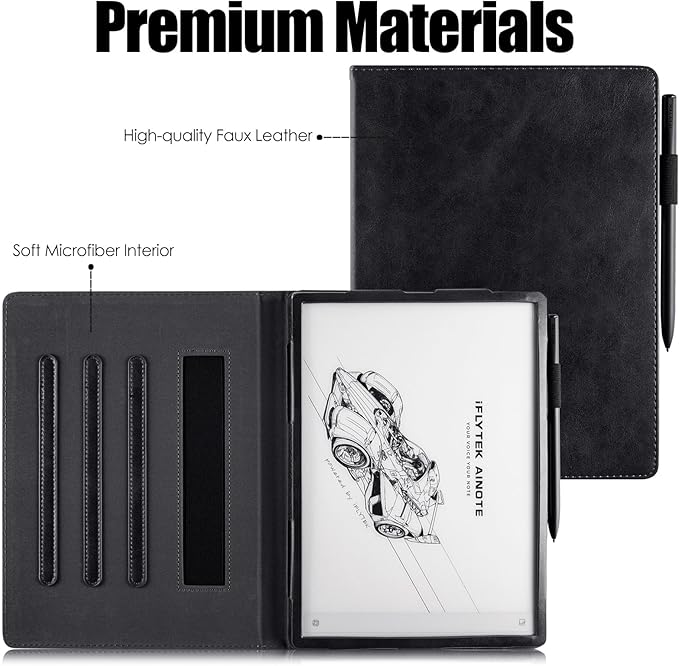 BOZHUORUI Protective Folio Case for iFLYTEK AINOTE 2 10.65-inch Paper TabletMulti-Angle Adjustable StandPremium PU Leather Sleeve Cover with Auto Sleep/Wake &amp Hand Strap (Rock Black)