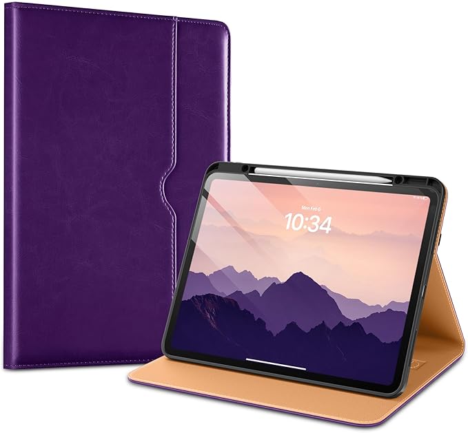 VIKESI Case for iPad Pro 13-inch M5 or M4 Released in 2025 or 2024 Leather Stand Cover with Apple Pencil Holder Auto Wake/Sleep Multiple Viewing Angles Built in Hand Strap &amp PocketDark Purple