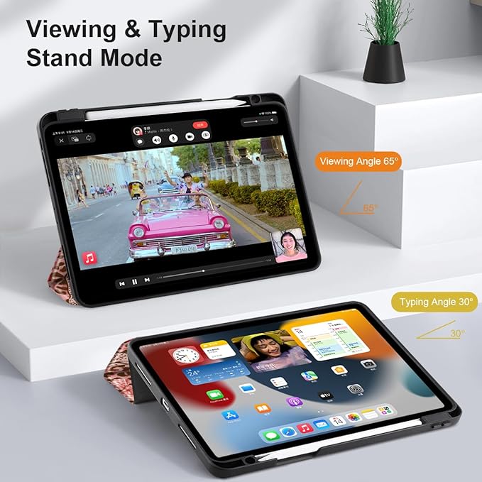 DONGKE Case for 2022/2021/2020/2018 iPad Pro 11 inch Gen 4/3/2/1 - Slim Protective Case - Built in Pencil Holder Support Charging - Trifold Stand &amp Sleep/Wake Cover- Cheetah Bow