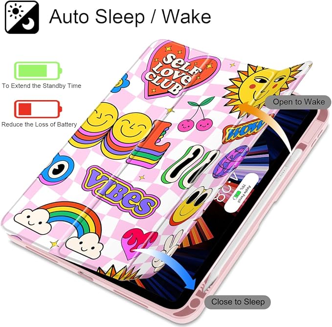 May Chen for iPad Air 11-inch M4/M3/M2 (2026/2025/2024) iPad Air 5th/4th 10.9 Inch - Shockproof Cover with Clear Back Shell &amp Penceil Holder Auto Wake/Sleep Stand Cover Groovy