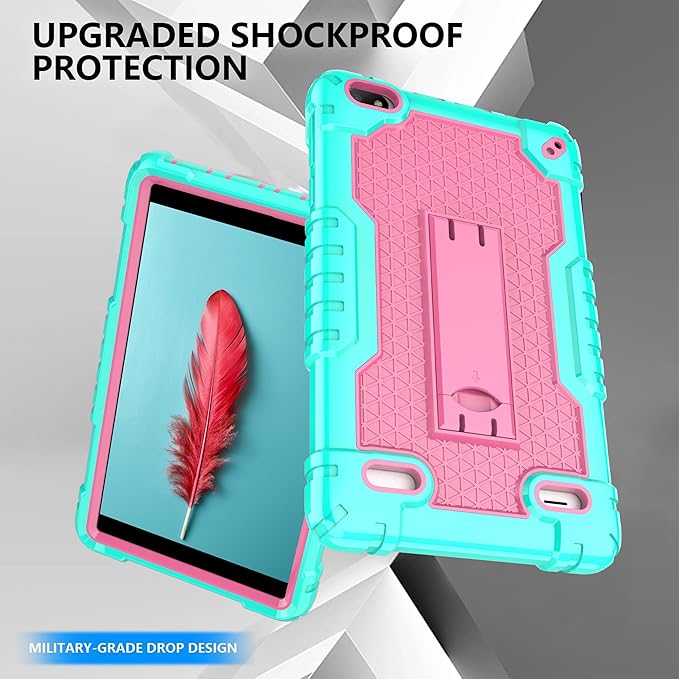 Case for BLU M8L 2022BLU M8L Plus 8 inch Tablet - [Built-in Kickstand] Anti Slip Kids Friendly Shockproof Silicone Protective Cover with Screen Protector (Green/Pink/1 PC)