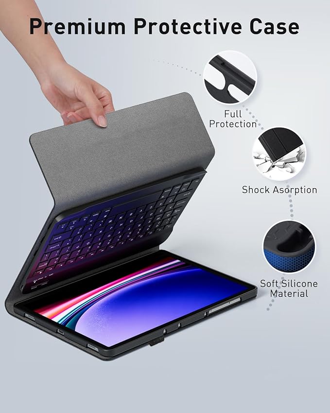 Keyboard Case for 2025 Lenovo Idea Tab Pro 12.7 inch - Stand Folio Detachable Keyboard Cover with Mouse (TB-373FU/TB-375FC) - Black