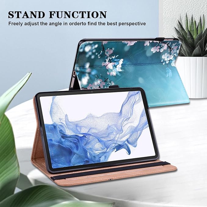 Case for Samsung Galaxy Tab A11 Plus/ A9 Plus 11 Inch PU Leather Tablet Cases Flip Folio Multi-Angle Viewing Stand Protective Cover with Card Slots - Plum Blossom