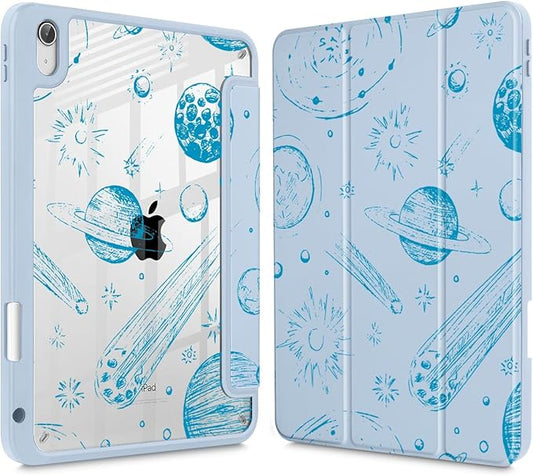 Tuiklol for iPad (A16 Chip) 11th Generation 11 inch 2025 / iPad 10th Generation 10.9 inch 2022 Case Buit in Pencil Holder with Clear Back Shell Cover Trifold Stand Auto Wake/Sleep Space Comets-Blue