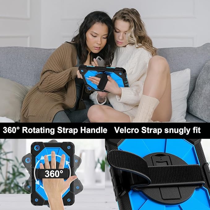 Case for Samsung Galaxy Tab A9+ 11 Inch 2023 (X210/X216/X218) Heavy Duty Shockproof Rugged 360 Rotating Hand Strap Protective Case for Galaxy Tab A9 Plus Tablet Black+Blue
