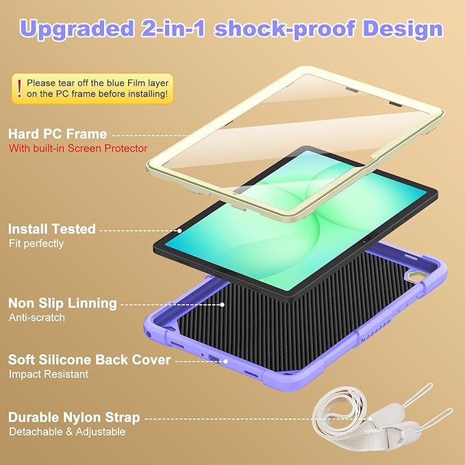 Cover for Samsung Galaxy Tab A11+ Plus/A9+ Plus Case with Screen Protector Galaxy Tab A11+/A9+ 11 inch 2025/2023 Released with Butterfly Stand Shoulder Strap Shockproof case for Kids Girl