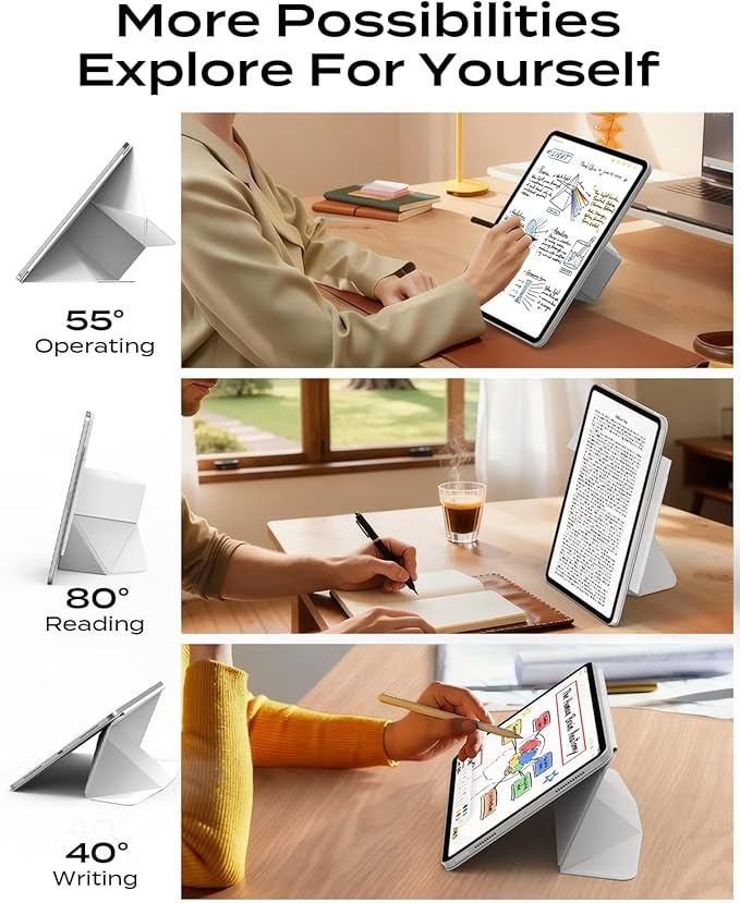 JKSML Dynamic Folio Case for iPad Air M4/M3/M2 11 &amp Air 4th/5th Gen 10.9 Detachable Pencil Holder 20+ Multi-Angle Origami Cover Slim &amp Ergonomic &amp Powerful Magnetic - Gray