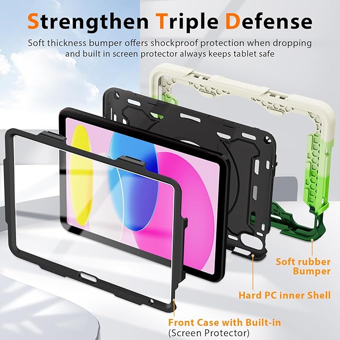 ROISKIN Case for iPad 11 inch (A16) 11th Generation 2025 iPad 10th Generation Case 10.9 for Kids with Screen Protector360 Kickstand &amp HandleShoulder StrapHeavy Duty Military Grade Drop Protec