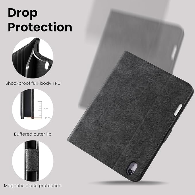 Handmade Case for iPad Air 13 Inch M4/M3/M2 (2026/2025/2024) with Pencil Holder PocketMagnetic ClosureMulti Angles StandTyping AngleFolio Protective CoverAuto Sleep/WakeBlack