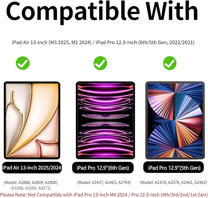 Case for iPad Air 13 Inch M3/M2 (2025/2024)iPad Pro 12.9 inch 2022/2021/2020 (6th/5th/4th Gen) | 2-in-1 Removable Clear Back Cover | Wireless Pencil Charging | Auto Sleep/WakeSky Blue