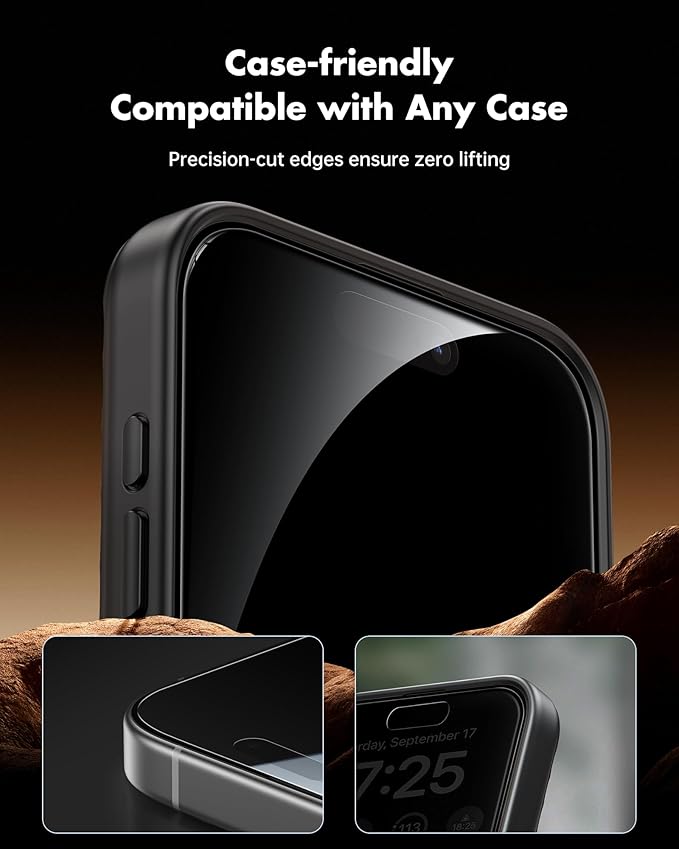 UNBREAKcable Privacy Screen Protector for iPhone 16 Plus (6.7) 25° Anti-Spy Tempered Glass Easy Install Alignment Frame Case-Friendly 9H Hardness Anti-Fingerprint 3-Pack