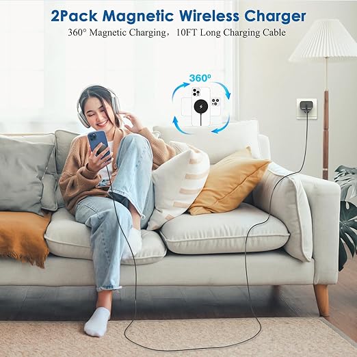 Magnetic Wireless Charger for iPhone 16 2Pack 10FT 15W Fast Mag-Safe Charger Wireless Charging Pad with USB C Fast Charging Block for iPhone 16 Pro Max/15/14/13/12/Plus/Pro/Pro MaxAirPods 3/2/Pro 2