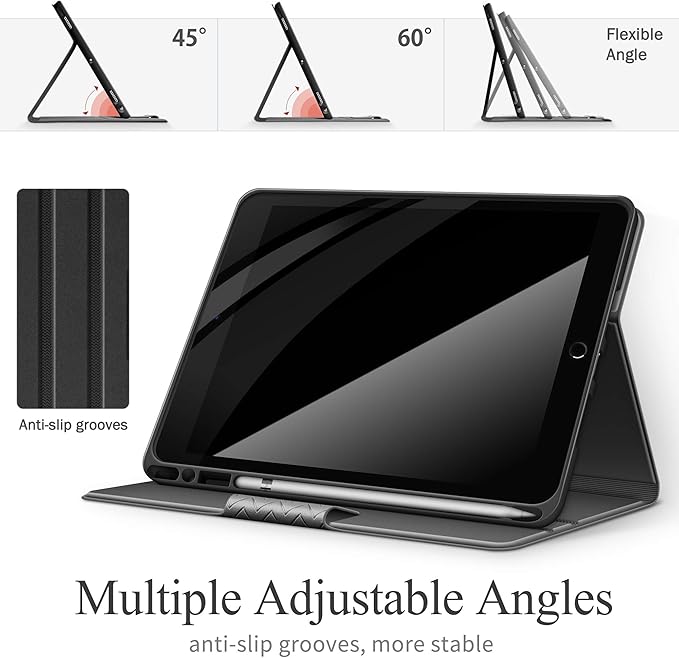 auaua Case for iPad Air 3rd Generation 2019 / iPad Pro 10.5 2017 with Built-in Pencil Holder Auto Sleep/Wake Adjustable Angle Vegan Leather (Gray)