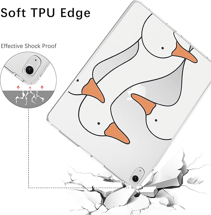 for 12.9 iPad Pro 6th/5th/4th/3rd Gen (2022/2021/2020/2018)Kawaii Duck Crystal Clear CaseSlim Lightweight Anti-Scratch Soft TPU Bumper Hard Acrylic Back Cover for Women