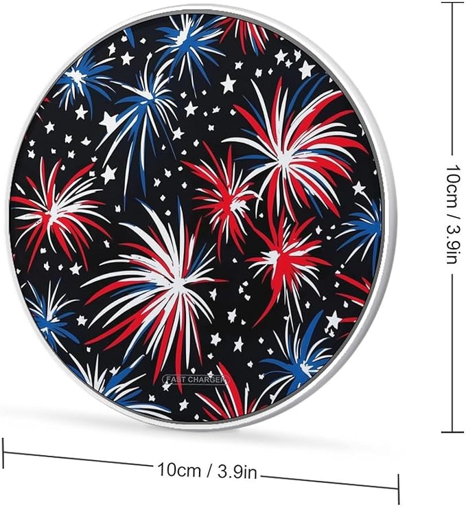 United States Fireworks 4th of July Phone Charger Magnetic Charging Pad Anti-Slip with USB Cable