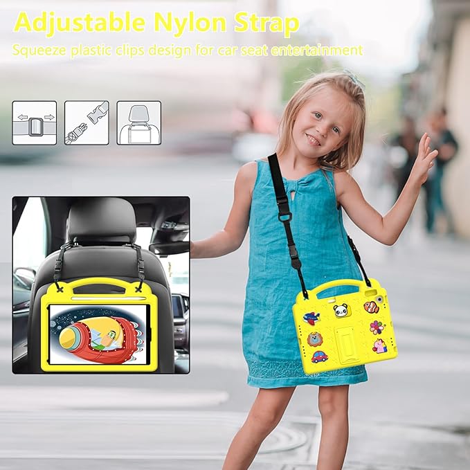 Compatible with Apple iPad Air 1 2013/Air 2 2014/Pro 9.7(2016)/iPad 9.7(2017/2018) Tablet Case Kids Shockproof Protective Case with Shoulder Strap &amp Stand Handle &amp Pen Tray Yellow