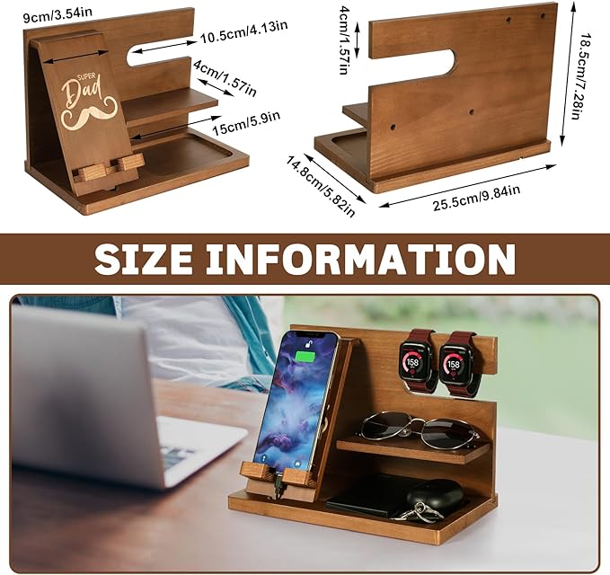 Fathers Day for Dad Dad Birthday Gifts Wood Phone Docking Station Nightstand Organizer Gifts for Dad Christmas Father's Day Dad Gifts from Daughter Son Organiser Birthday Presents for Dad