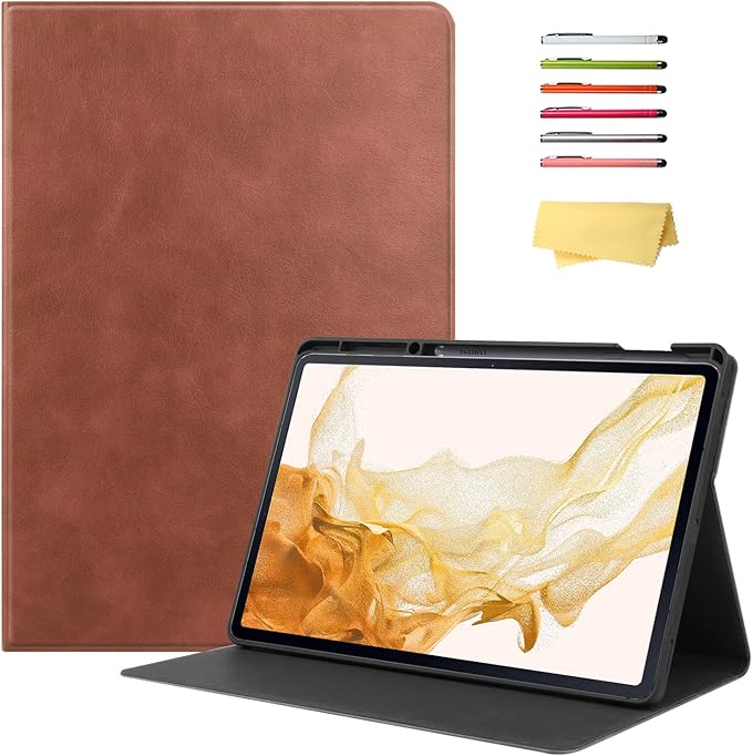 12.4 Inch Case for Samsung Galaxy Tab S8 Plus/S8+ 2022/S7 FE 2021/Tab S7 Plus/S7+ 2020 (SM-X800/T730/T970) with S Pen Holder &amp [Auto Wake/Sleep] Premium PU Leather Folding Stand Cover Brown
