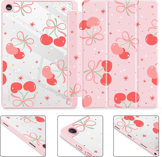 Tuiklol for Samsung Galaxy Tab A9+ Tablet 11” / A9+ Plus 2024 2023Buit-in S-Pen Holder with Clear Protective Cover Transparent Back Shell Auto Wake/Sleep Samsung Tab A9 Plus CoverEtro Cherry