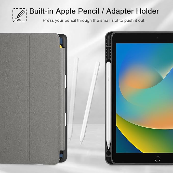 Mektron Designed Printed iPad 10.2 Case 9th Gen (2021)/ 8th Gen (2020)/ 7th Gen (2019) with Pencil Holder Slim Protective Case with Soft TPU Back Auto Wake/Sleep for iPad 10.2 Inch Smiling Face