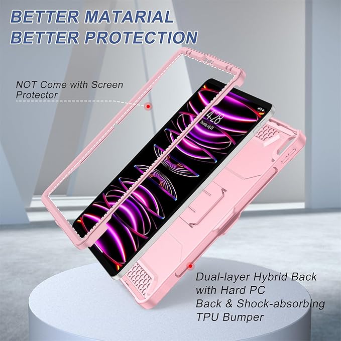 Soke Case for iPad Pro 12.9 Inch 6th/5th/4th Generation(2022/2021/2020 Release) Rugged Shockproof Protective Cover with Built-in Kickstand for Apple iPad Pro 12.9 - Pink