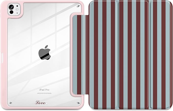 TWOLSKOO Case for iPad Pro 11-inch (M5 2025 / M4 2024) Clear Acrylic Back with TPU Bumper Pencil Holder Trifold Stand Auto Sleep/Wake Burgundy Stripes