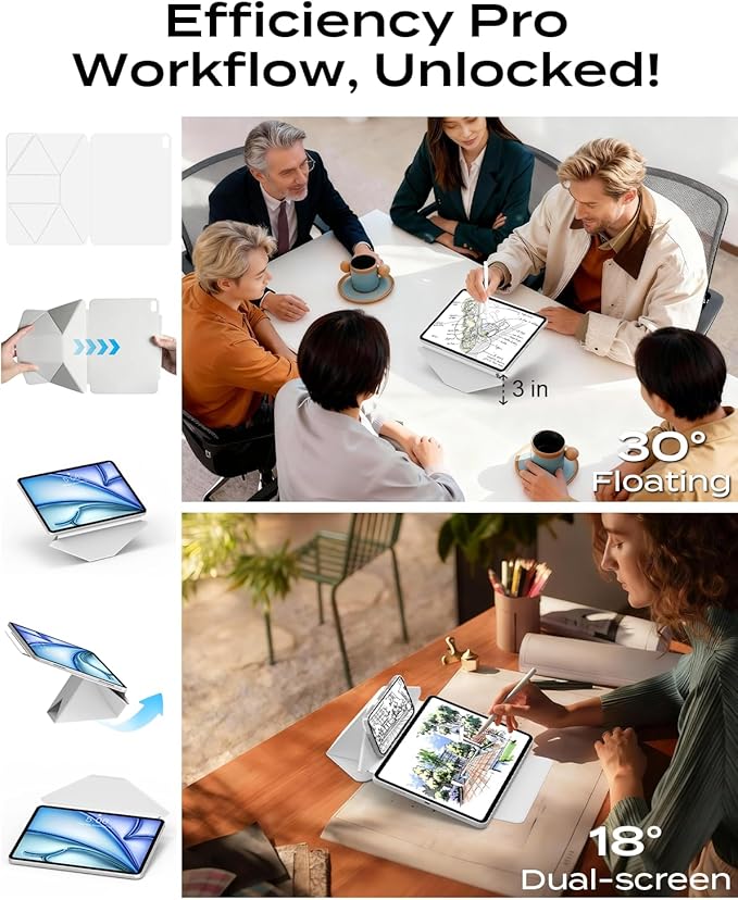JKSML Dynamic Folio Case for iPad Air M4/M3/M2 11 &amp Air 4th/5th Gen 10.9 Detachable Pencil Holder 20+ Multi-Angle Origami Cover Slim &amp Ergonomic &amp Powerful Magnetic - Gray