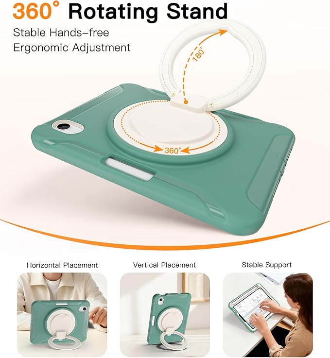 BATYUE Shockproof Case for iPad mini 7 (A17 Pro)/ Mini 6 8.3 inch (2024/2021) - 360° Multi-Angle Stand (Portrait &amp Landscape) &amp Grip Built-in Pencil Holder Jade Green