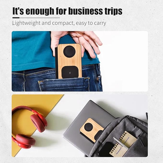 3-in-1 Charging Station for Apple Devices Fast Mag Safe Wireless Charger Foldable Travel Charger for Cell Phone 16-12 Series AirPods and iWatch Series (Bamboo)
