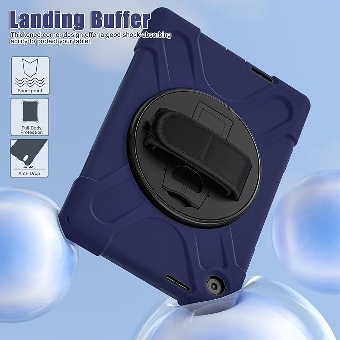 Tablet Case Compatible with Lenovo Tab 10.1(TB-311XU) /K10C TB311FU 2025 Case Protective Heavy Duty Rugged Shockproof Drop Protection Cover Shoulder Strap for Kids Silicone Cover(Dark Blue)