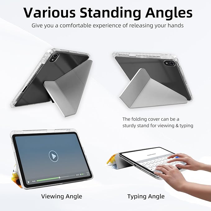 for iPad mini 7 A17 Pro 2024/iPad Mini 6 2021 Case with Pencil HolderFoldable Y-Shaped CoverStylish Clear Multi-Angle Viewing&ampAuto Sleep/Wake Sunflower Blue Leaves Tablet Case