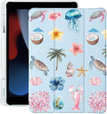 Cute Sea Turtle Flower for iPad Air 3 Case with Pencil Holder Auto Sleep/Wake Blue Leather Soft TPU Back Cover for iPad Pro 10.5 Inch 2017