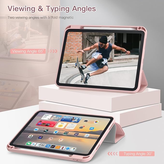 Teryeefi for iPad Air 11-Inch Case M4 (2026) / M3 (2025) / M2 (2024) iPad Air 4th/5th Generation iPad Pro 11 in 4th/3rd/2nd/1st - Clear Back Cover with Pencil Holder Auto Wake/Sleep (Pink Bows)