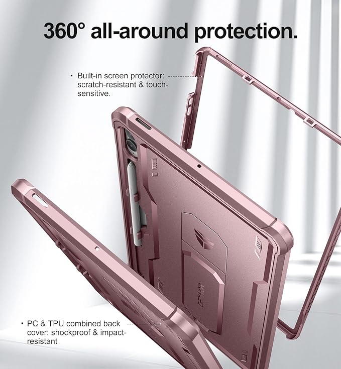 Dexnor Case for Samsung Galaxy Tab S9 FE Plus 12.4 Inch 2023 [Built in Screen Protector &amp Kickstand] with Pen Holder Heavy Duty Shockproof Full Body Protective Cover for Galaxy Tab S9 FE+Pink