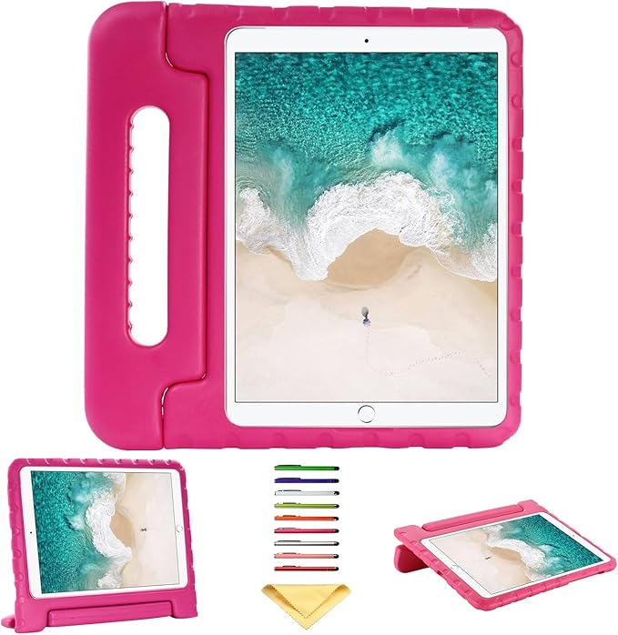 Kids Case for iPad Pro 10.5 2017 &amp iPad Air 3rd Gen 10.5 inch 2019 with Rotating Handle/Stand Soft Shockproof EVA Drop Proof Lightweight Kids Girl Boy Kickstand Protective CoverRose